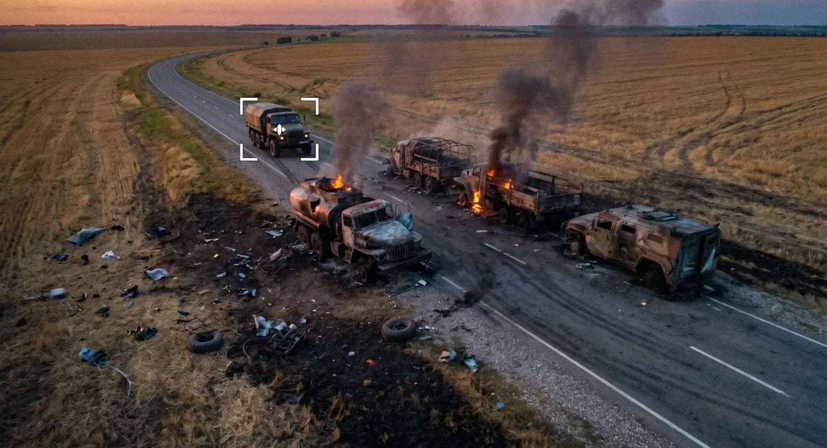 Знищені російські вантажівки логістики після удару ДШВ під Донецьком